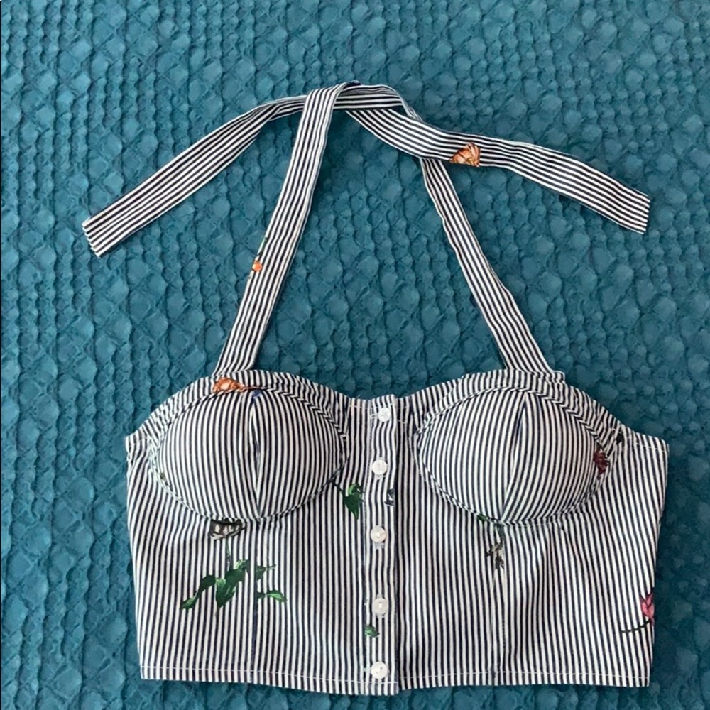 Striped/ floral halter crop top
